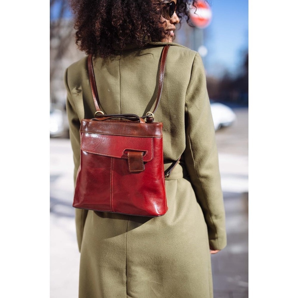leather handbag,red leather backpack - Picture 2 of 12